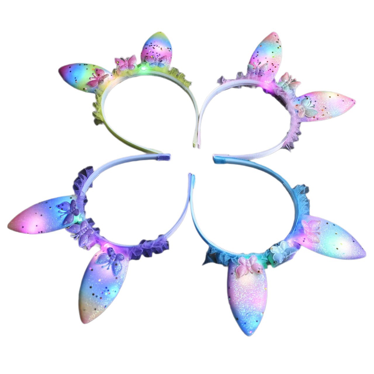 Wholesale children's hair bands, girls' headwear, girls' luminous headbands, princess flower hair clips, colorful sequined fishtail hair accessories Item Picture