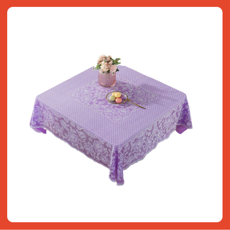 ✅厂家直销正方形PVC防水防油桌布 欧式蕾丝茶几台布烫金家用方桌白底实物图