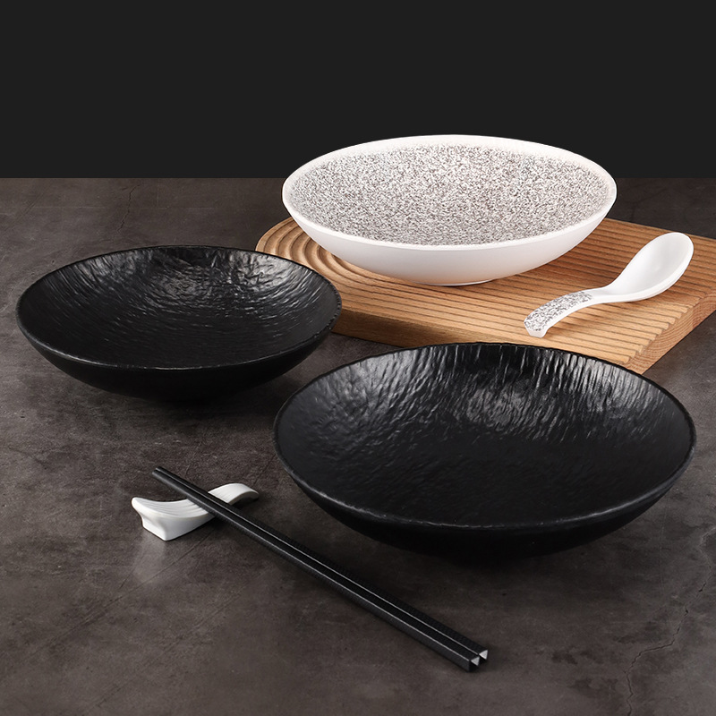 Melamine Japanese bowl, porcelain imitation wide-mouthed shallow bowl, vegetable bowl, cold noodle mixed bowl, salad bowl, ramen bowl, soup bowl, commercial use details Picture