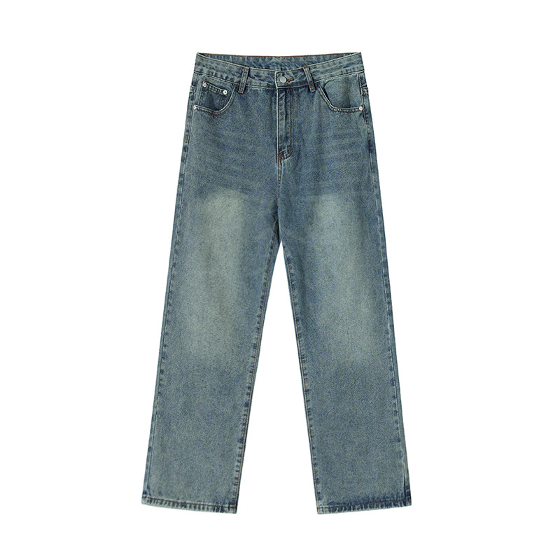 MYQ retro washed distressed jeans for men's autumn new style Korean trendy loose wide-leg straight-leg pants for casual wear Item Picture