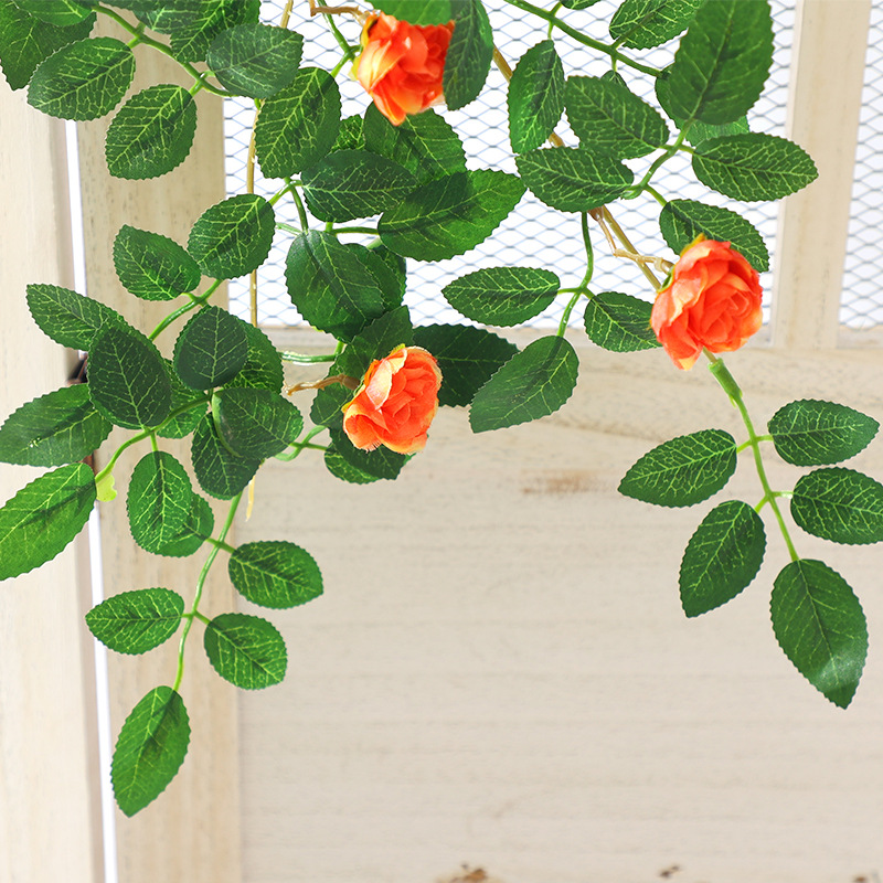 仿真蔷薇花墙面垂吊假花玫瑰藤蔓户外绿植塑料壁挂花装饰阳台植物细节图