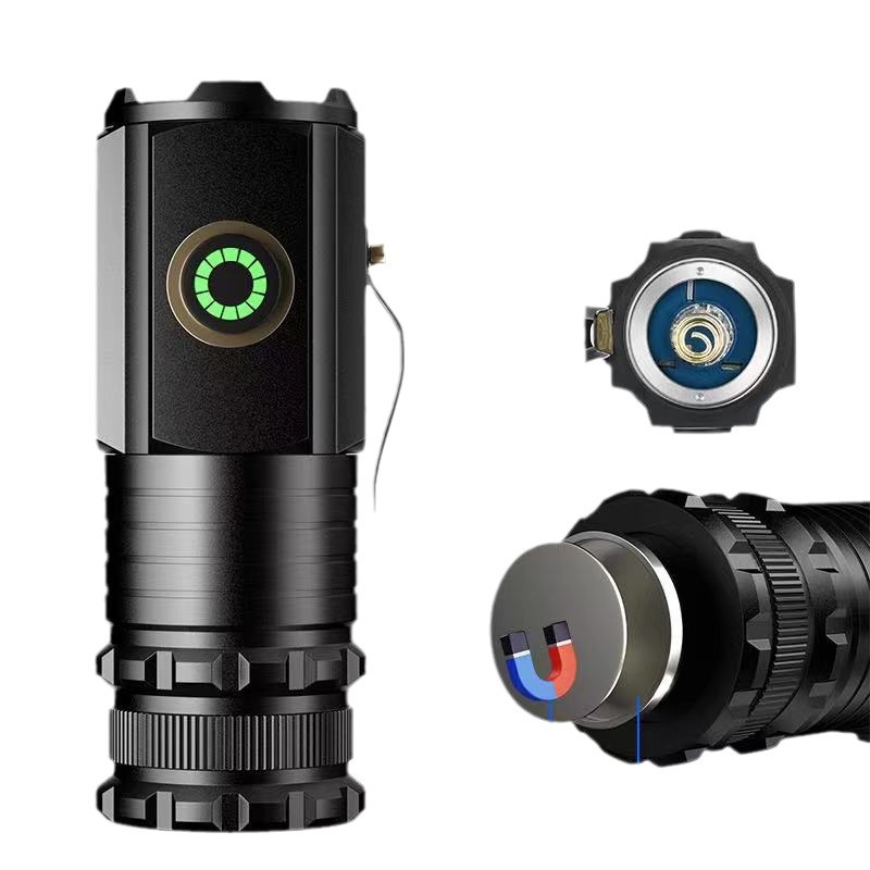 跨境抖音电商直播强光手电筒迷你便携充电多功能夹帽灯户外小手电白底实物图