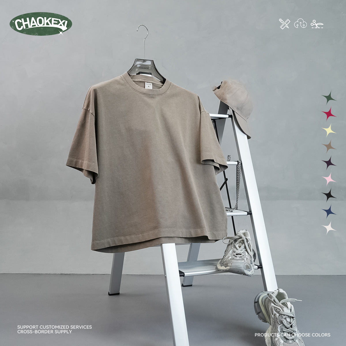 New pure cotton American-style solid-color youth T-shirt for men, 280g washed and aged trendy short-sleeved top custom-made Application Scenario