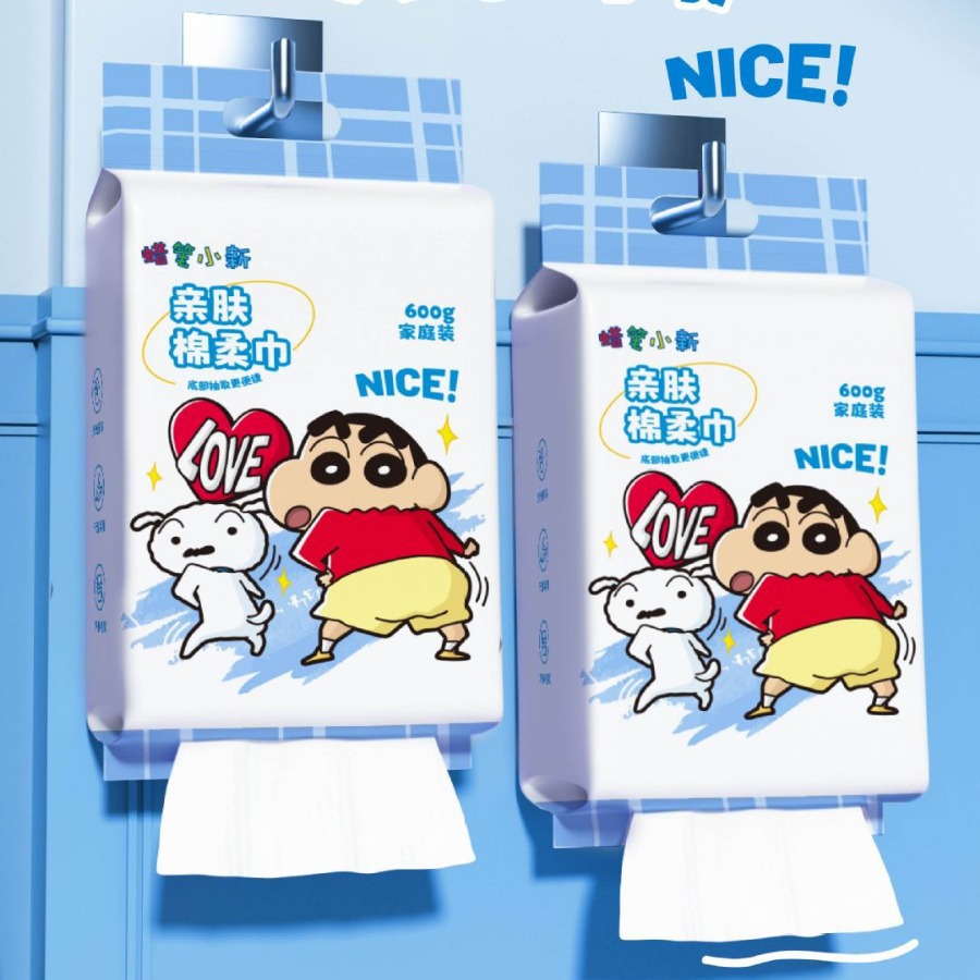 正版授权蜡笔小新全新上市加厚纯棉一次性洗脸巾600g抽取式家庭装