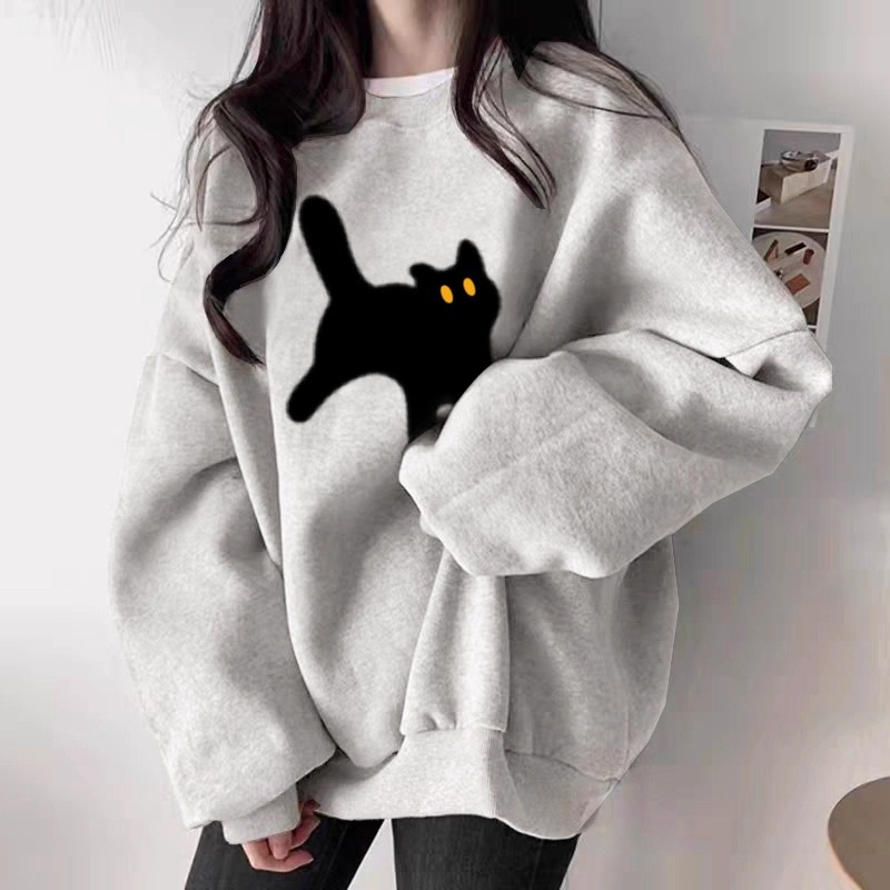 The white and gray round-neck hoodie for women in 2025 is a new bestseller in autumn. It is a casual, versatile, fashionable and stylish top with added fleece and thickening Specification image