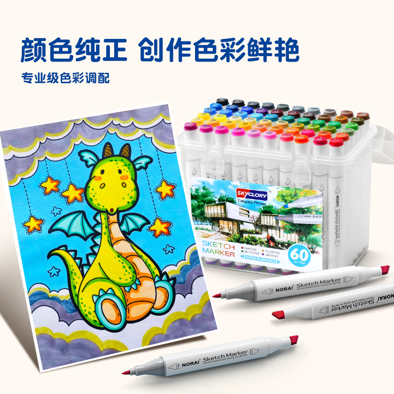 Tianhui Cross-border Double-headed oil-based marker pen, four-corner rod, large-capacity square head watercolor pen, student painting and design brush details Picture