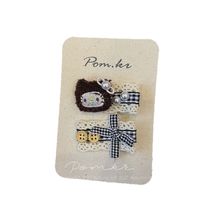 Nuevo estilo de dibujos animados coreanos osos pinza mano para niños lateral pelo roto pinza flequilla bola de pelo lindo anillo de pelo elástico mujeres Pom.kr peluche adornos de pelo peluche peluche peluche erizo plaid encaje decoración chica otoño Item Picture