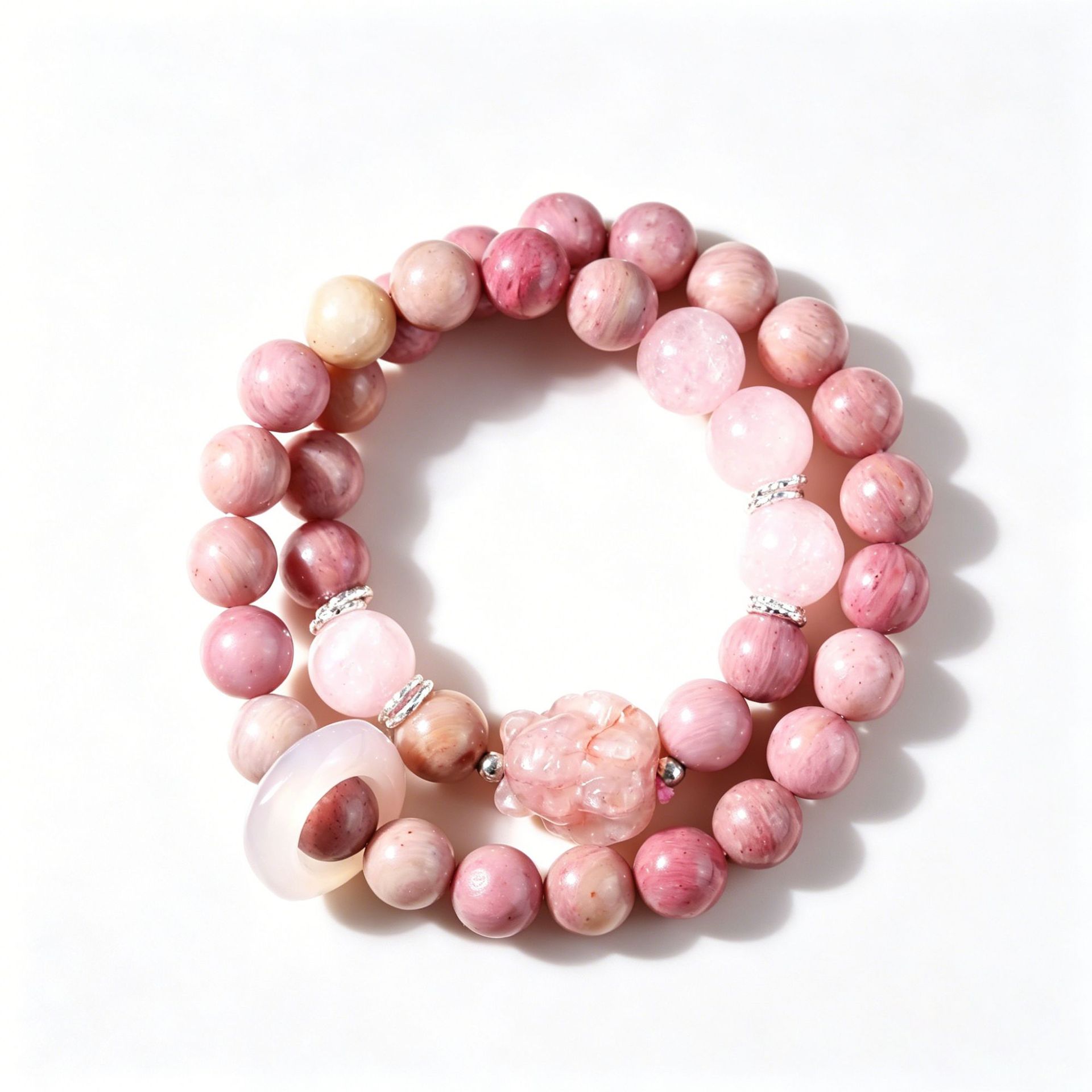 diy original design of natural rhodochrosite rose crystal double-loop bracelet, exquisite cultural and artistic style bestseller Item Picture
