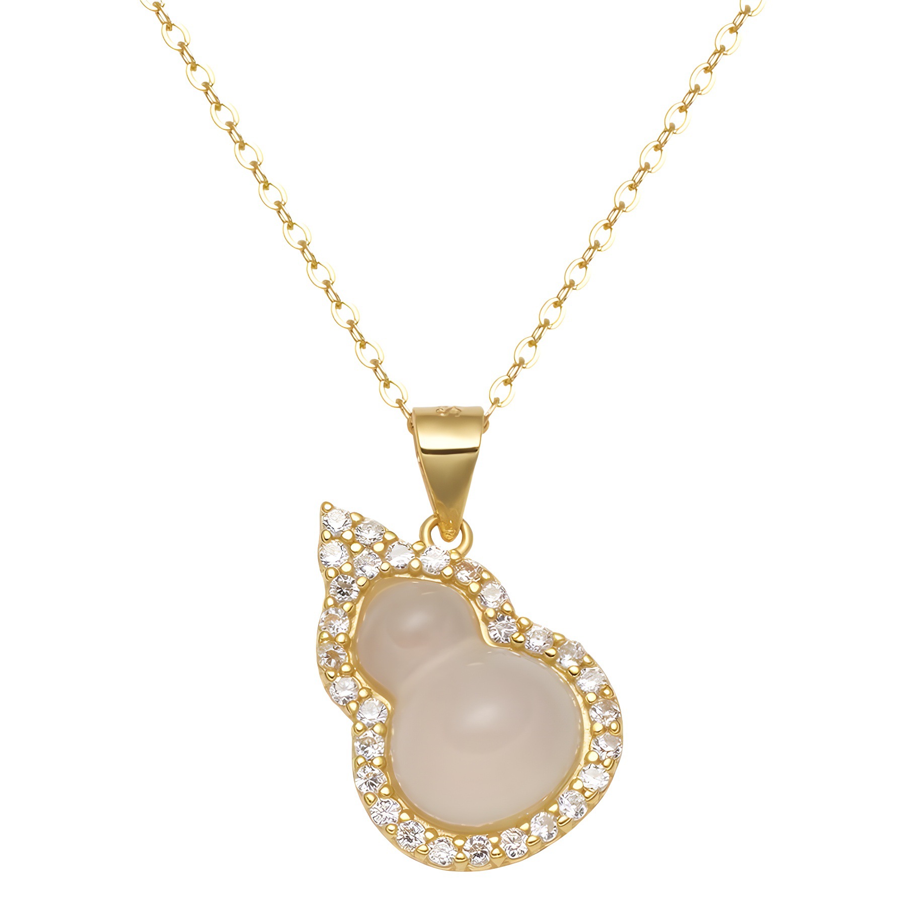 s925 sterling silver new Chinese-style high ice chalcedony gourd necklace pendant, ethnic style ice chalcedony girls' pendant Item Picture