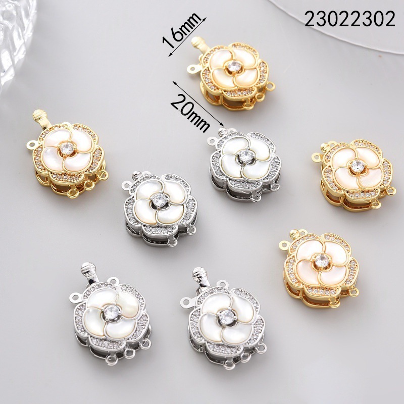 Pearl necklace buckle, single and double row pin buckle, shell camellia, handcrafted end connection buckle, sweater chain diy accessory