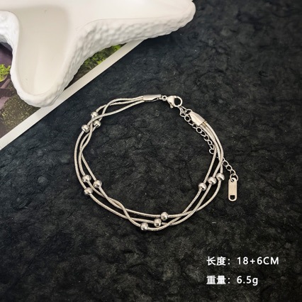 The all-titanium steel fashionable multi-layer round bead bracelet is elegant, versatile, simple and high-end accessory. One-piece consignment factory price details Picture