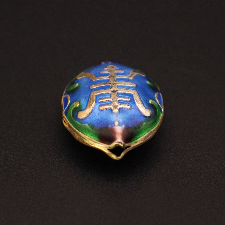 Traditional high-temperature enamel mechanism silver-blue ancient-style jewelry accessory, back cloud partition bead cloisonne 27*21 walnut longevity character