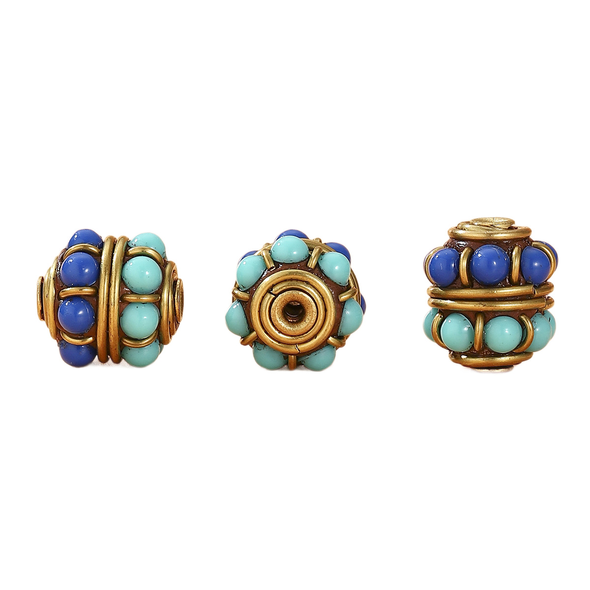 Nepalese bead heavy industry, Tibetan style, retro handcrafted bead, barrel bead, brass, blue turquoise DIY jewelry Item Picture