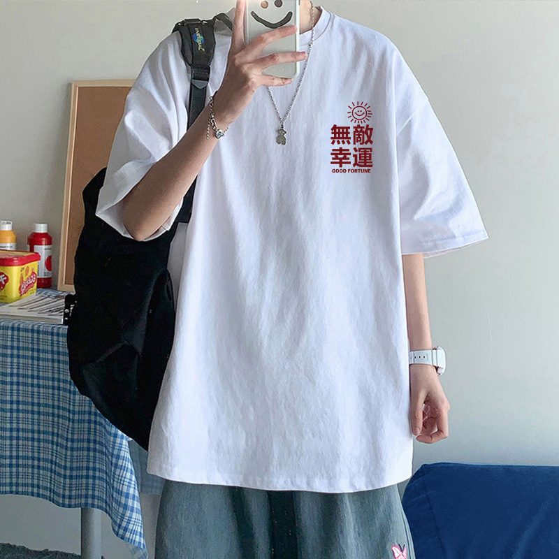 Direct sales from the national trend manufacturer, 100% pure cotton national trend short-sleeved T-shirt for men, 2023 loose hip-hop summer slimming high street half-sleeved shirt details Picture