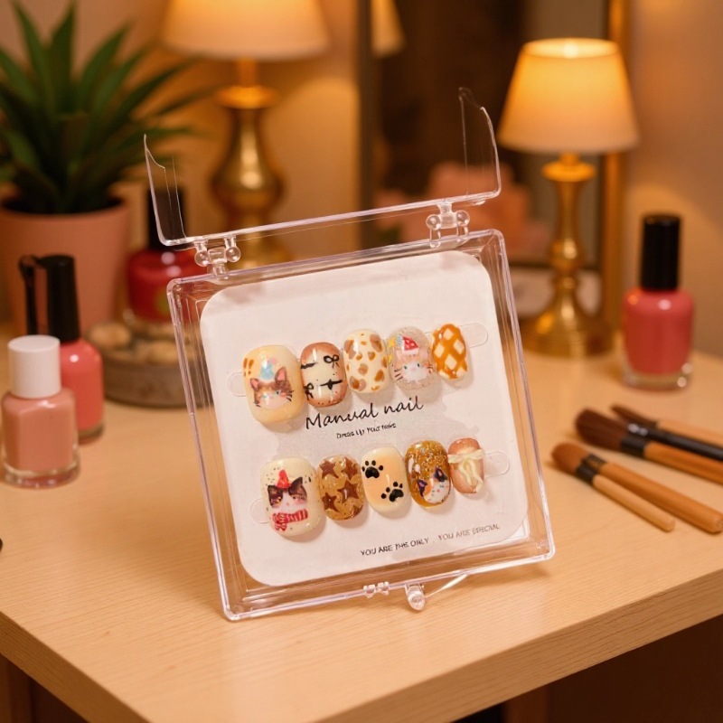 纯手工制作可爱卡通少女短圆穿戴美甲贴片可拆卸A144