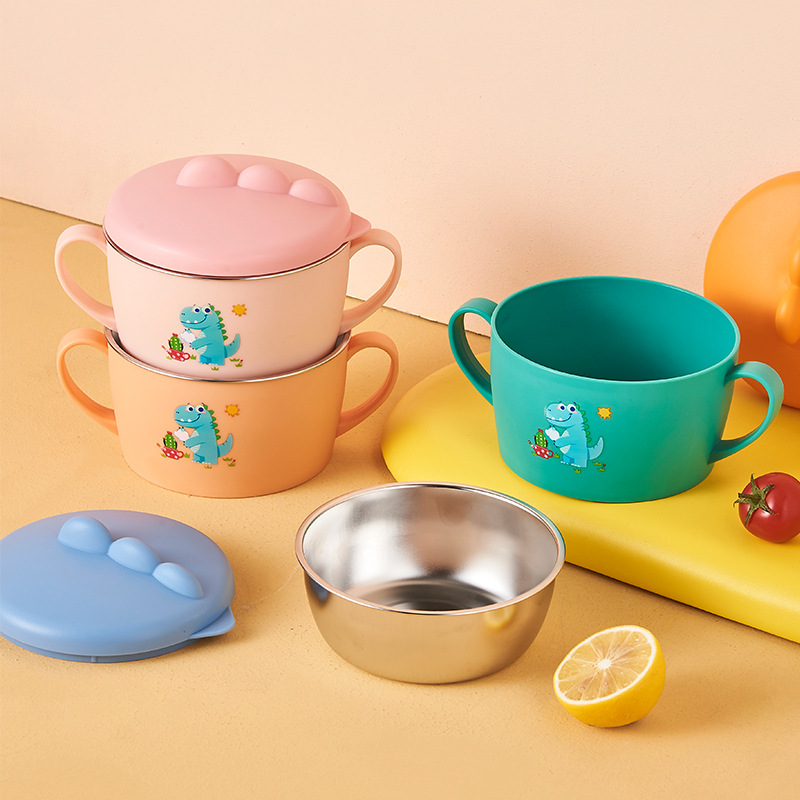 Children's bowl, anti-drop and anti-scald 316 stainless steel soup bowl with handle, double-ear bowl, 4-6 years old baby bowl for eating details Picture