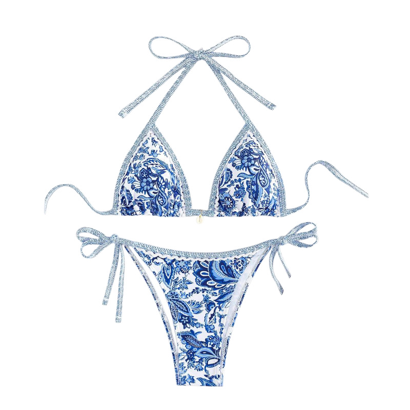 2026 New cross-border European and American bestseller, with contrasting color and printed tie, sexy bikini piece swimsuit for women Item Picture