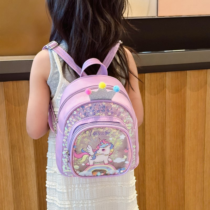 The 2024 new children's pu backpacks, cute cartoon printed small schoolbags for kindergarten girls, and sequined small backpacks are all trendy Specification image