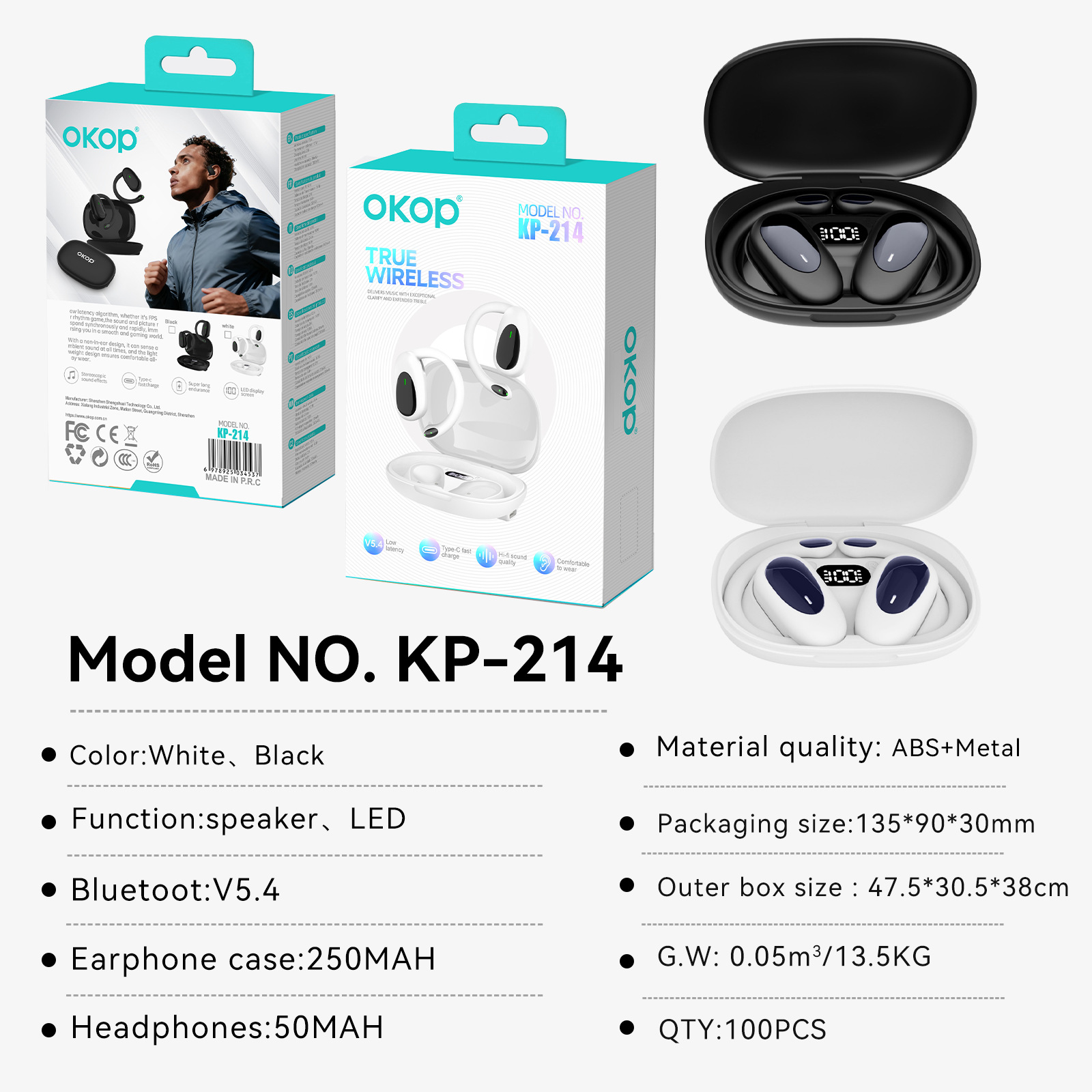 214 Bluetooth Headphones Wireless 2026 New Model High Sound Quality OWS Over-ear type Non-in-ear high sound quality Long battery life Noise cancellation details Picture