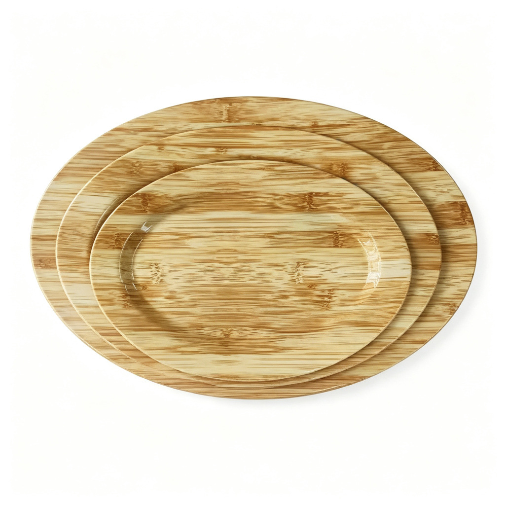 Melamine tableware, plastic plates, wood-grain brown, hotel commercial plates, serving plates, bread plates, wholesale and processing, customized details Picture