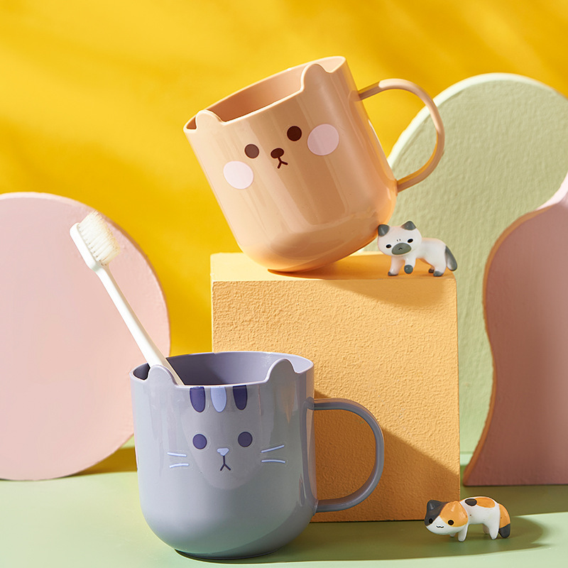 塑料可爱小熊图案情侣漱口杯男孩女孩儿童牙杯猫咪牙杯牙缸刷牙杯细节图