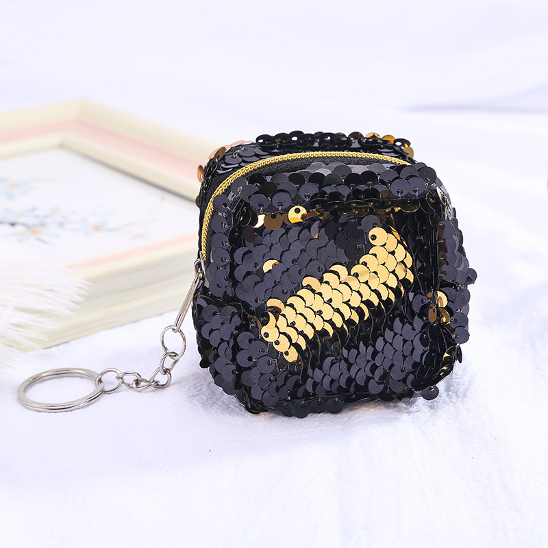 Cross-border sequined bag, coin bag, two-color three-dimensional sequined coin purse, women's mini wallet, storage small bag, portable fringed sequined bag Specification image