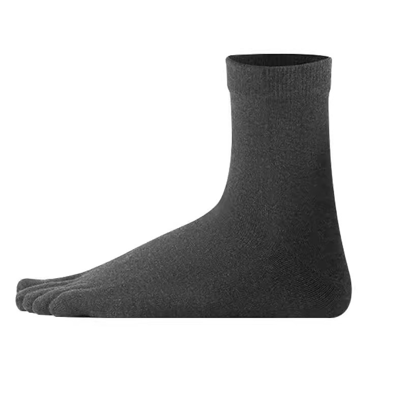 Men's spring and autumn five-finger socks, cotton couple mid-calf socks, antibacterial and deodorizing men's solid-color business toe socks Item Picture