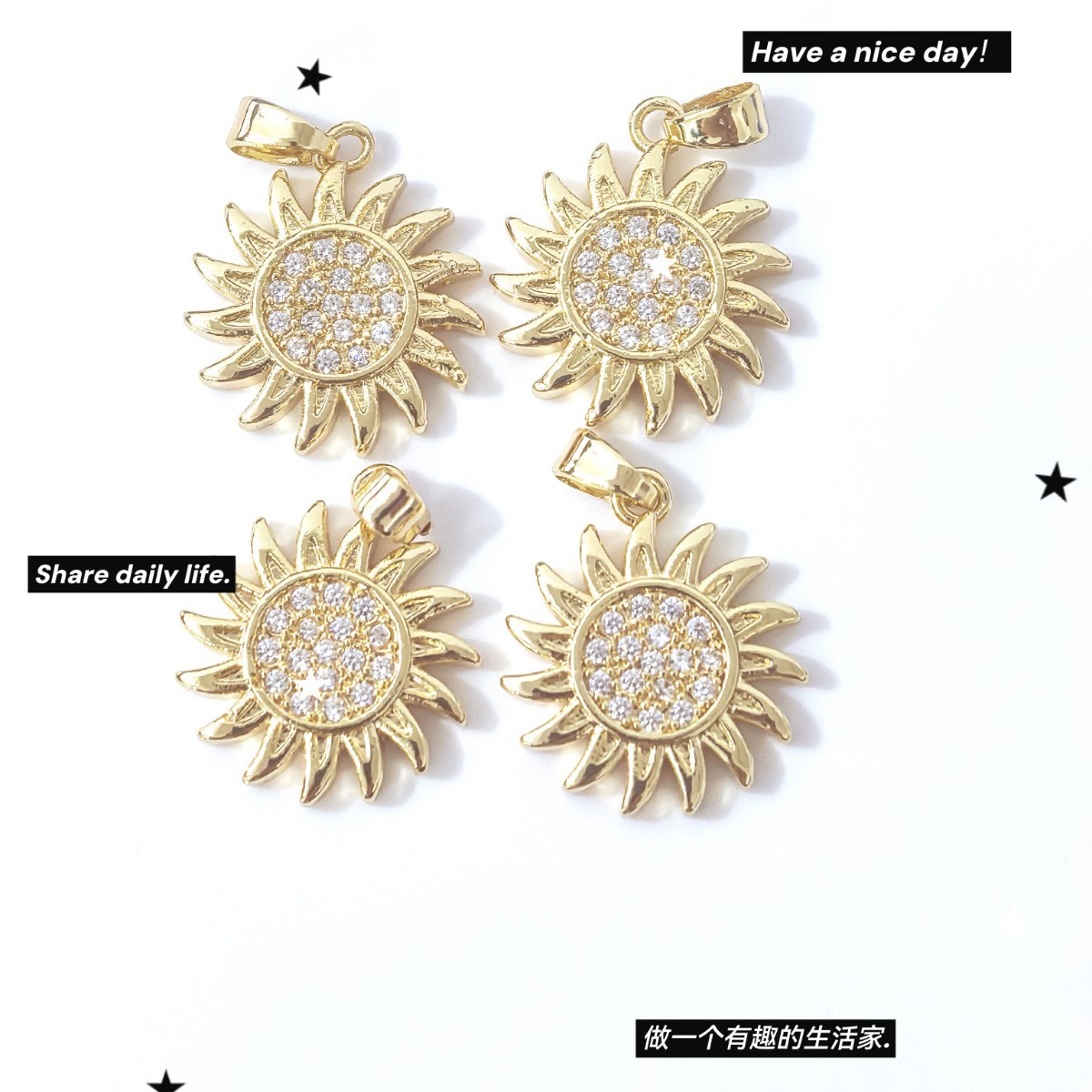 Fashionable and versatile DIY semi-finished products with micro-inlaid copper plated sunflower jewelry accessories, popular star and moon pendant accessories in Europe and America Specification image