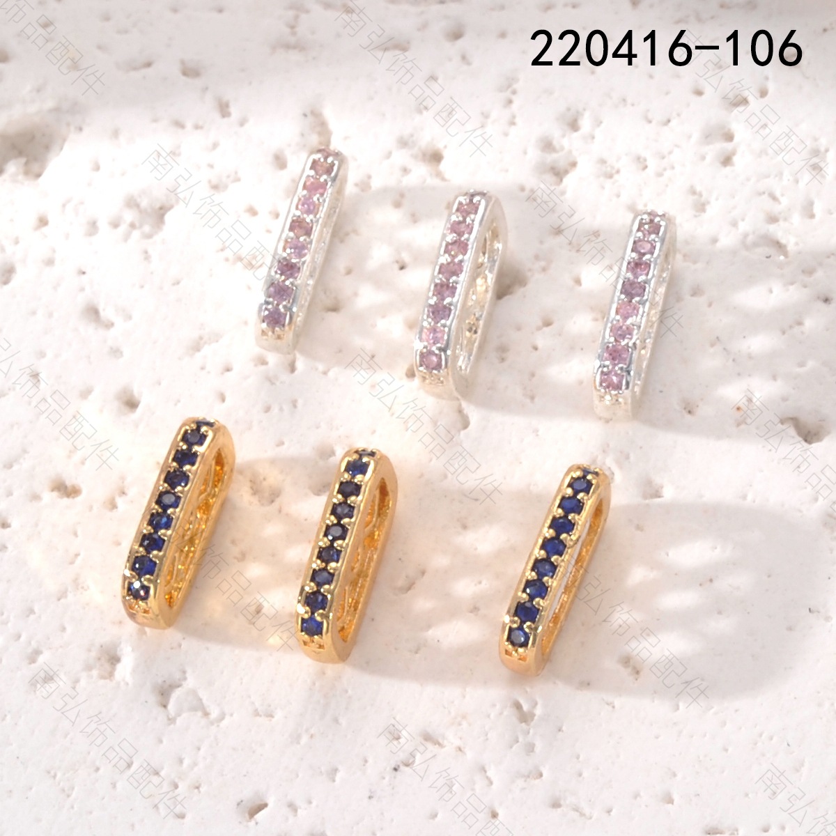 Necklace spacer color-preserving copper plated 18k gold accessory, zirconium-inlaid rectangular bracelet, high-end DIY pearl jewelry accessory