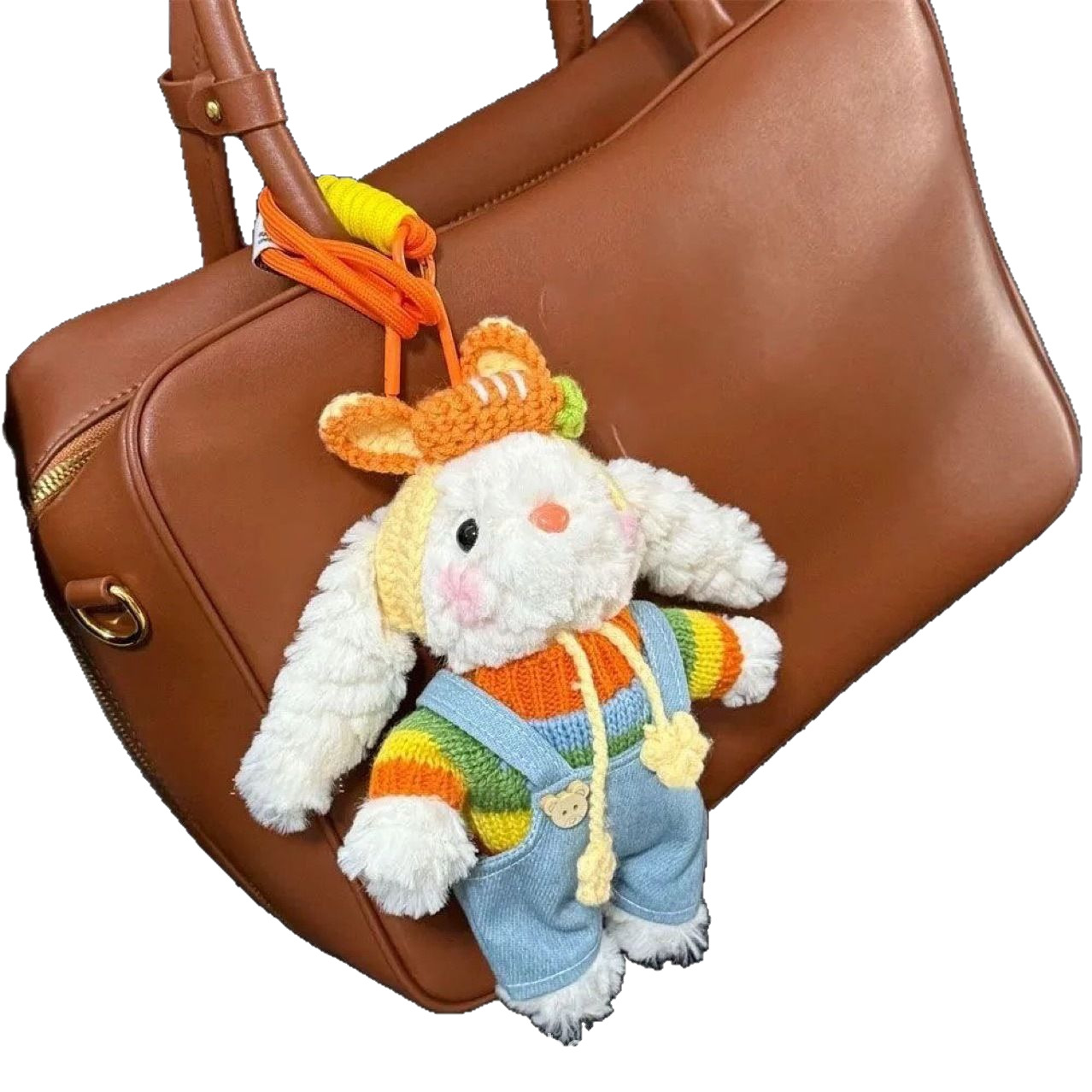 Rainbow carrot overalls, ear-hanging rabbit bag pendant, cartoon cute plush toy keychain as a gift Item Picture