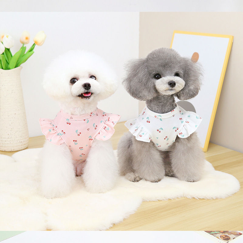 Puppy clothing, lace sleeve T-shirts, small and medium-sized dogs, Teddy pets, puppy clothes, Pomeranian spring and summer clothing, short sleeves Specification image