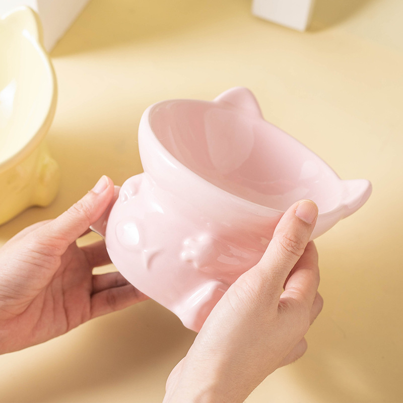 Ceramic cat food bowls, dog bowls, water bowls, food bowls, cat supplies, cervical vertebrae protection double bowls, cartoon cute pet bowls wholesale Specification image