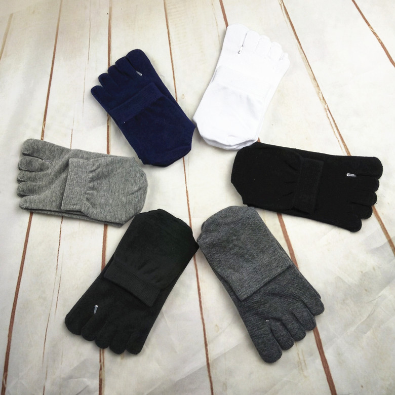 Solid color five-finger socks for men, autumn and winter sweat-absorbing and odor-proof cotton socks for men, mid-calf socks for men, all-cotton five-toe socks with toe separation details Picture
