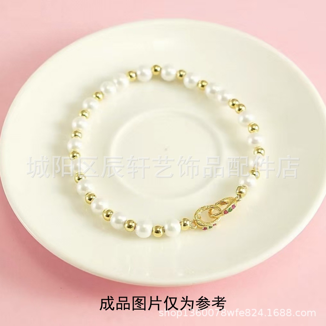 Brass gem-inlaid spring lobster clasp DIY jewelry necklace bracelet button round end clasp