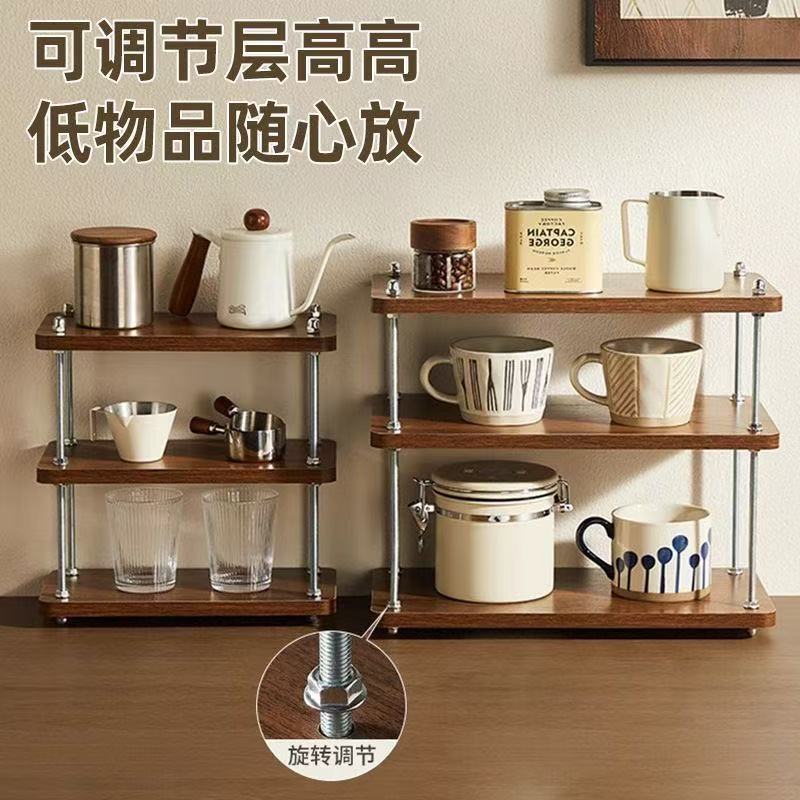 Desktop storage rack, three-layer kitchen coffee rack, desk partition rack, desktop storage, small bookshelf, water cup and tea set rack details Picture