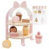 Children's wooden simulation Danish noble pink dessert rack, playhouse cake, pastries, afternoon tea, kindergarten toys Item Picture