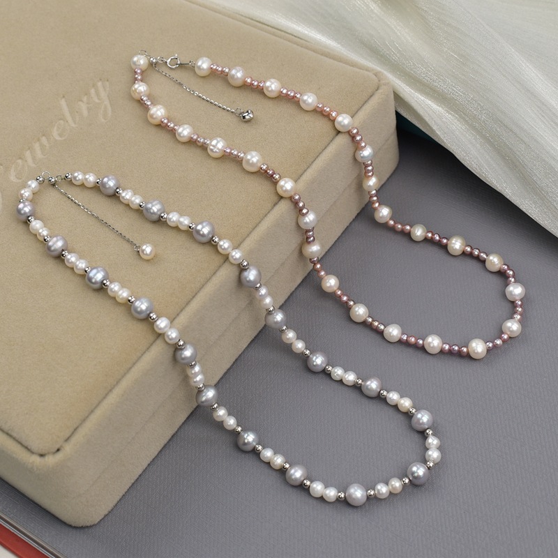 天然淡水灰色珍珠颈链女法式轻奢气质高级感真珍珠项链毛衣链