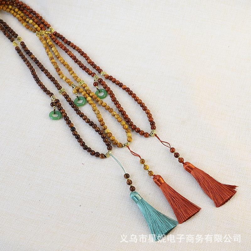 New Chinese-style retro beaded crossbody chain, high-end Chinese style, niche Buddhist bead necklace, long tassel cheongsam accessory details Picture
