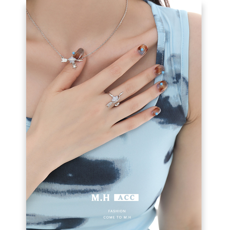 Cupid Star Arrow Ring Women's unique adjustable index finger ring, light luxury, niche personality, original design sense ring details Picture