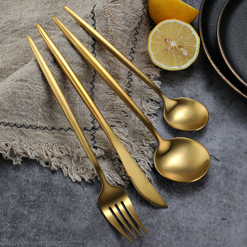 Island Qi 304 Stainless Steel Knife, fork and Spoon Restaurant Hotel Western Cuisine steak knife and fork Creative Portuguese knife, fork and spoon ins style Specification image