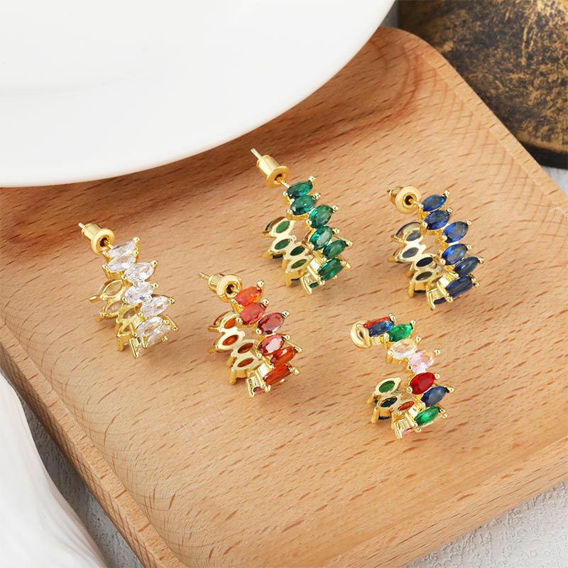 外贸新款新品满钻微镶彩锆几何C形耳圈高保色欧美风时尚轻奢耳环