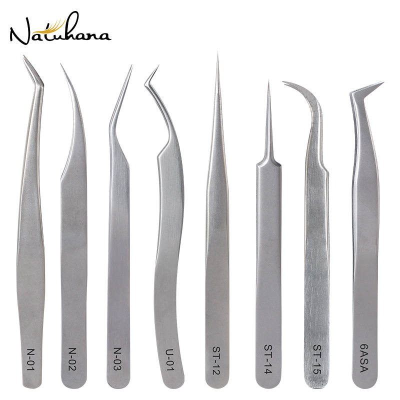 shanilak's ultra-precision eyelash extension tweezers in silver N, ST, 6ASA, and U series can be used for multiple or single extensions Item Picture