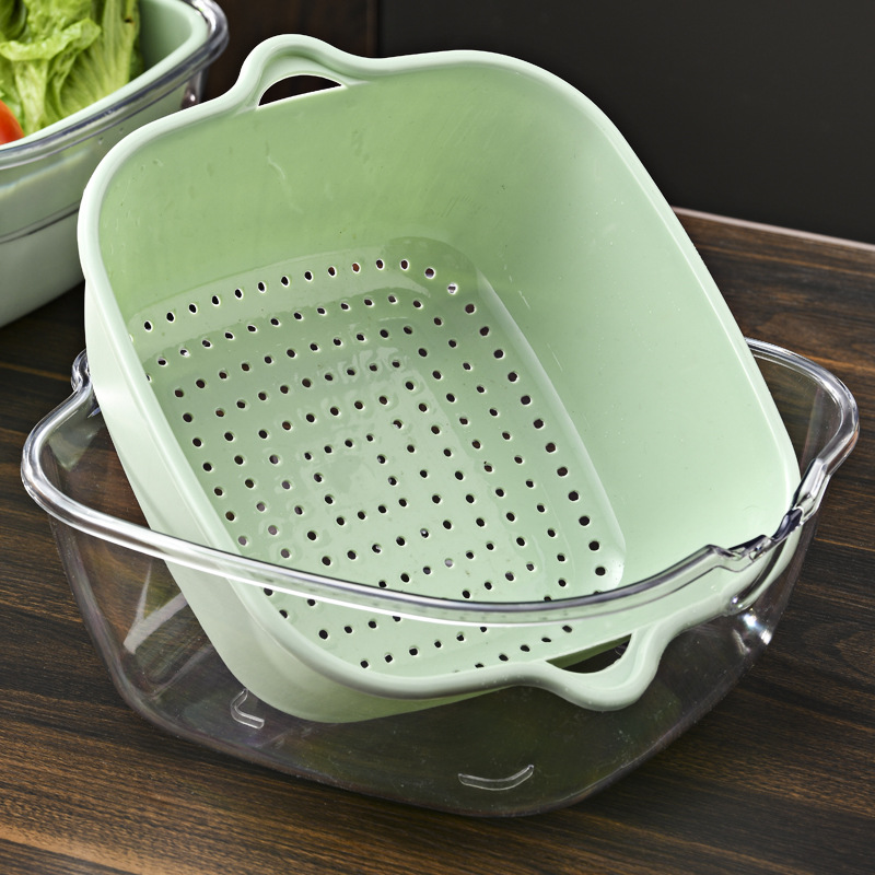 Double-layer vegetable washing basin, draining basket, fruit plate, living room household six-piece set, kitchen fruit washing basket, vegetable washing basket Application Scenario