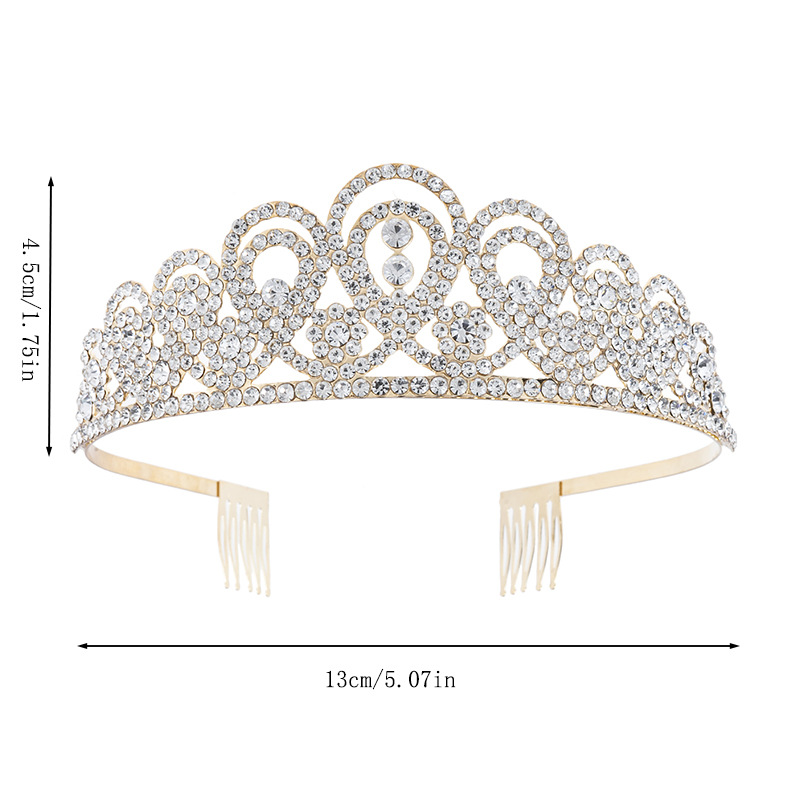 New cross-border bride rhinestone tiara headwear, European and American wedding headwear, tiara princess headwear, evening full diamond tiara hair accessory Specification drawing