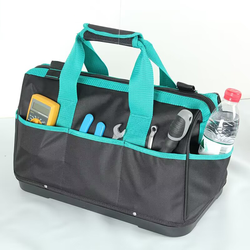 Thickened, sturdy and durable large-sized waterproof multi-pocket plastic-bottom water and electricity tool bag, men's slanted single-shoulder storage bag Item Picture