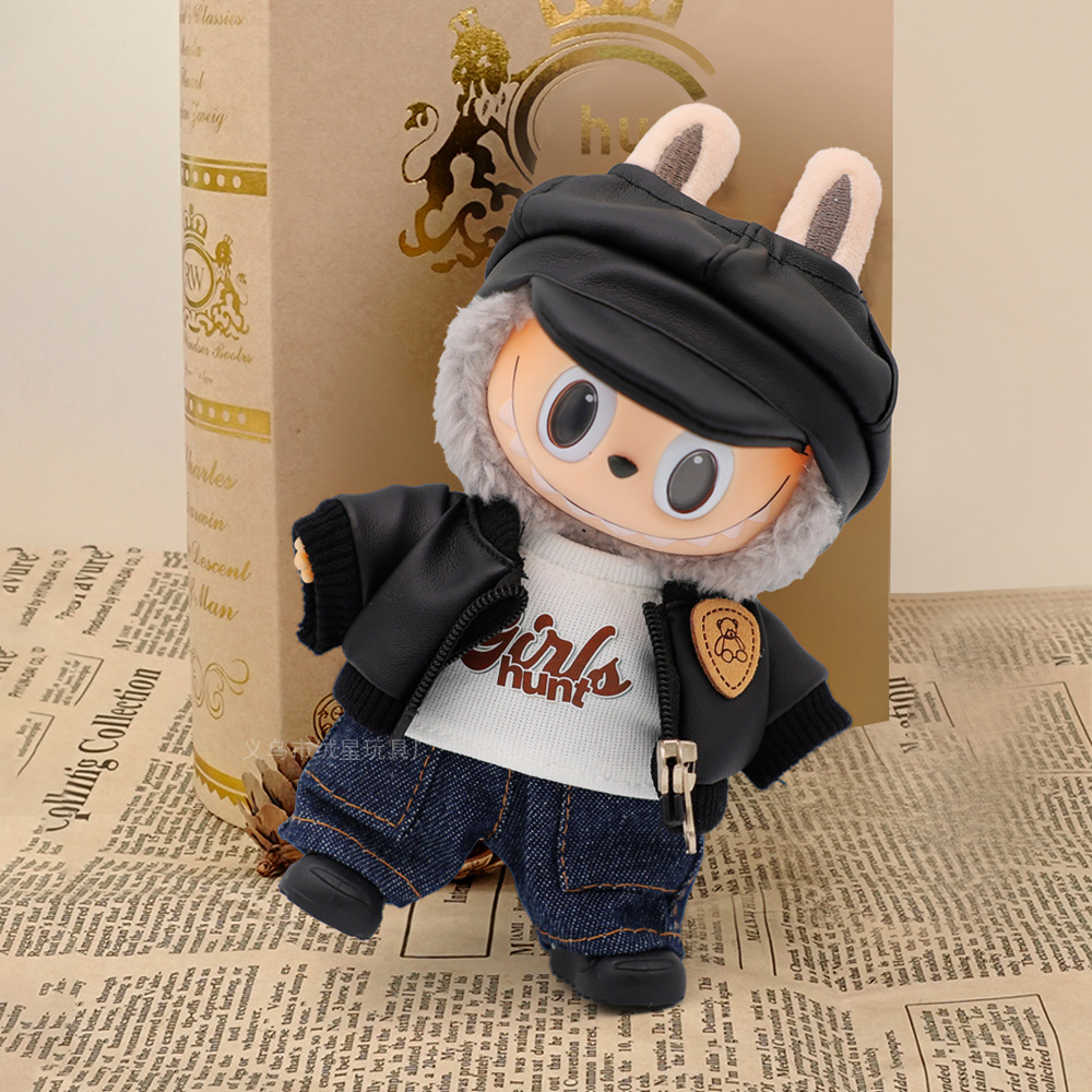In-stock Labub clothing, leather jacket, jeans set, first, second and third generation vinyl dolls, Labub accessory replacement set Specification drawing