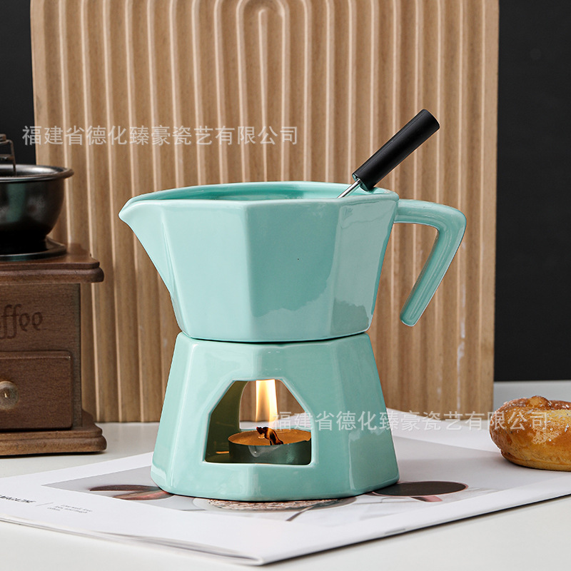 创意八角绿色陶瓷芝士奶酪加热炉  DIY巧克力融化炉蜡烛加热炉