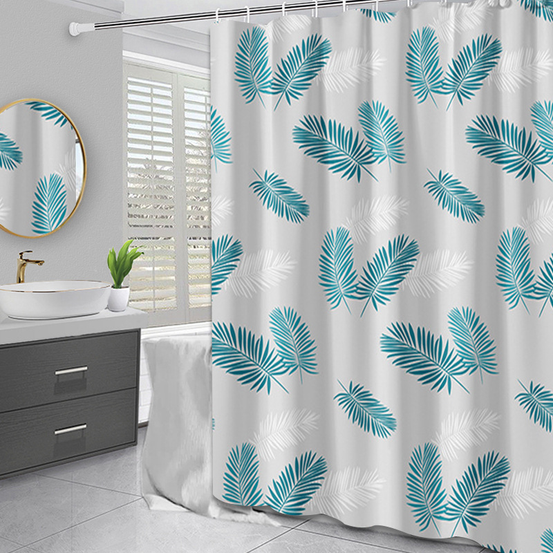 PEVA浴帘干湿隔断帘绿色羽毛浴室防水门帘浴帘布卫生间淋浴帘