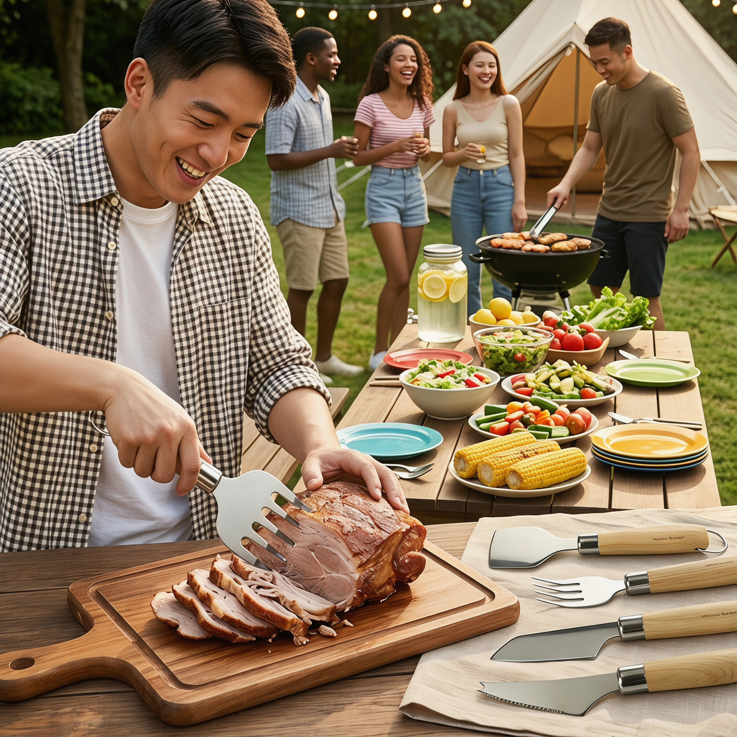 Wooden handle stainless steel cheese spatula, cheese knife, pizza knife, steak knife, meat tearing fork, kitchen baking tools details Picture