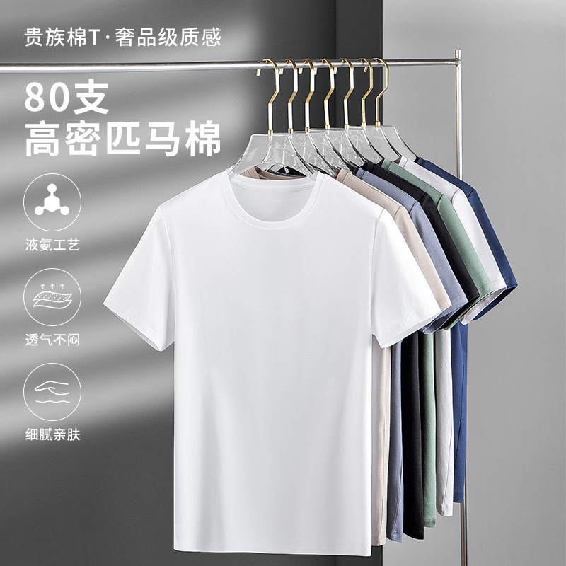 80-piece Puma cotton short-sleeved summer solid color round neck men's T-shirt, thin seamless casual base layer top T-shirt Item Picture